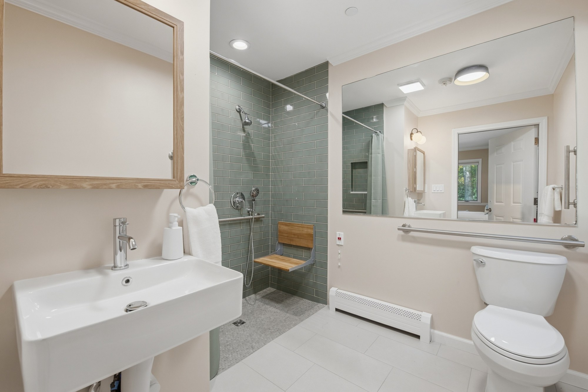 Bathroom with walk-in shower, sink and toilet at Fox Hill Road