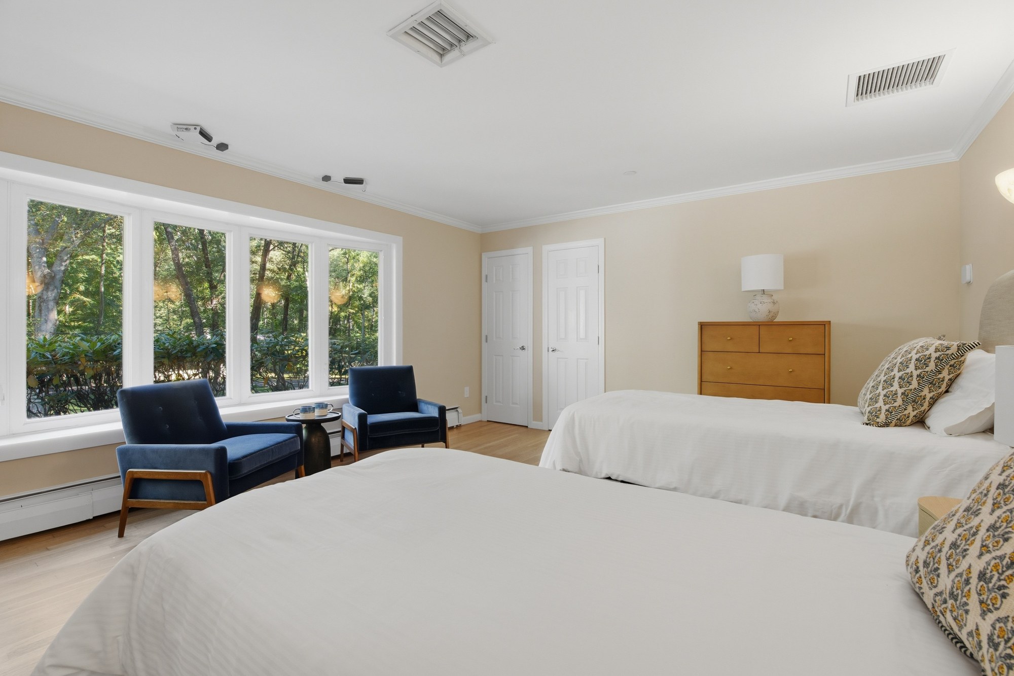Shared bedroom with window-side seating at Fox Hill Road