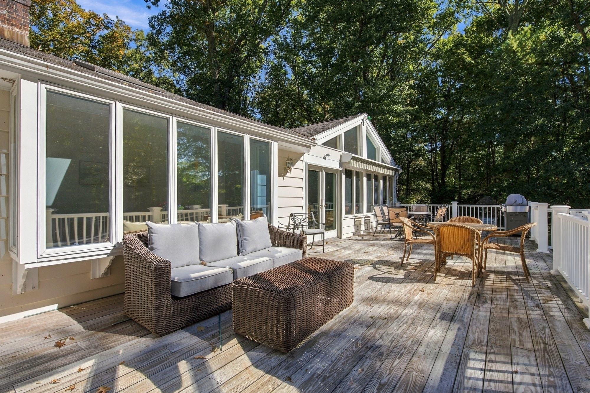 Outdoor deck with lounge seating at Fox Hill Road